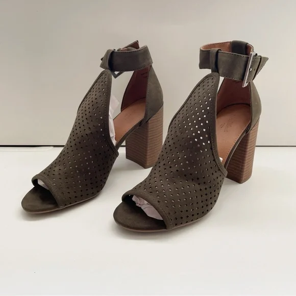 Target universal thread fall booties heel peep toe chunky wedge sandal green 9 - Picture 3 of 9